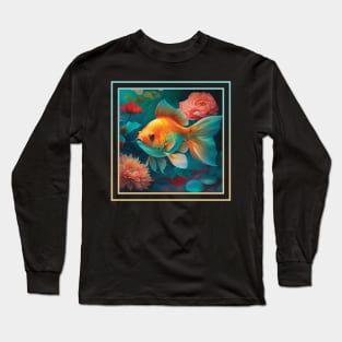 Gullible Goldfish Vibrant Tropical Flower Digital Oil Painting Portrait Long Sleeve T-Shirt